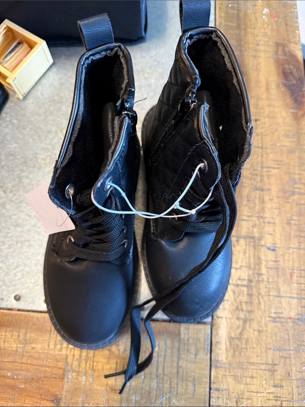 Black Quilted Lace-Up Combat Boots